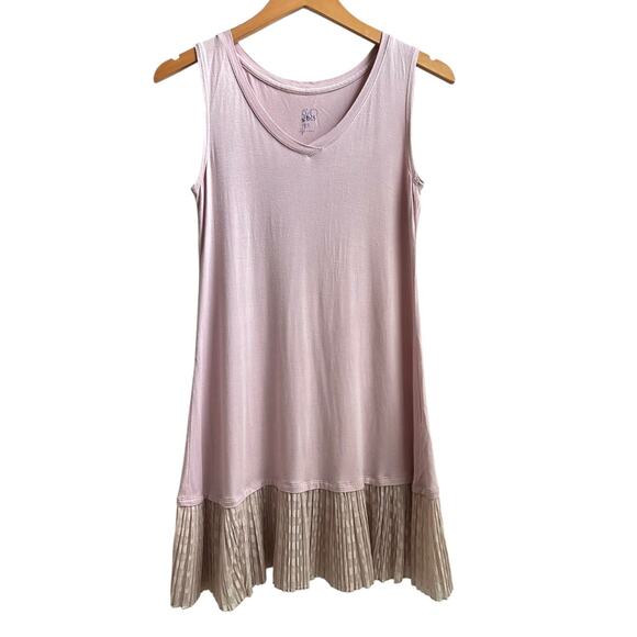 LOGO Lori Goldstein XS Pink Tank Dress Mesh Ruffle Hem Layering Lounge Boho - Picture 1 of 8